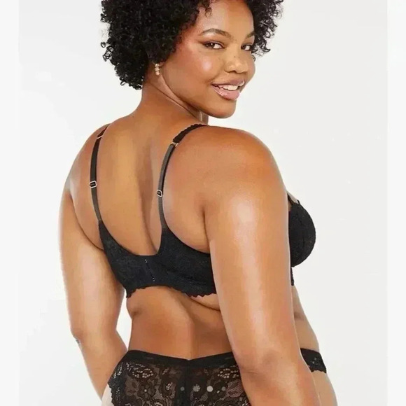 New Savage x Fenty Lace Balconette Bra Unlined Underwire Black Onyx Plus Size - Picture 3 of 15